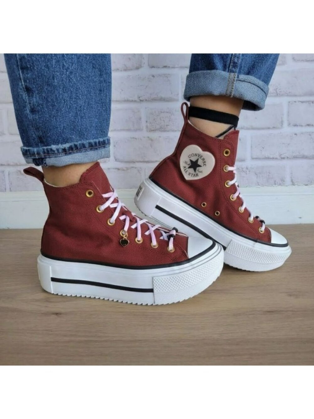⭐Converse Double Stack Platform Heart Sz 10 Women's Shoes Sneaker Red A17214C